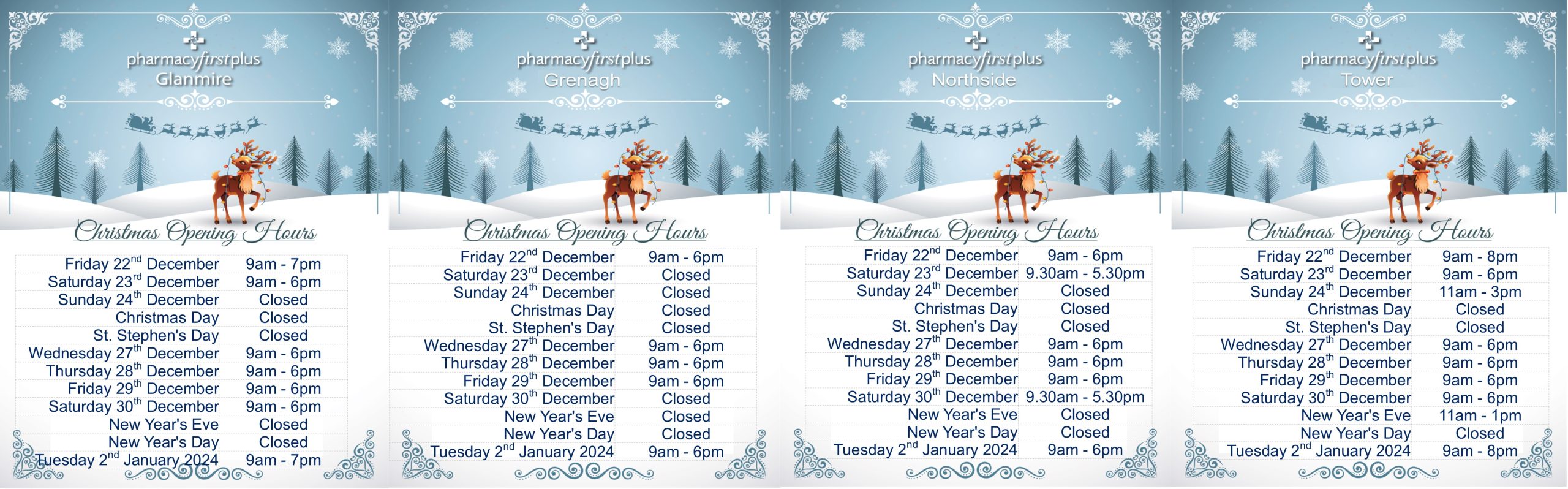 PFP Xmas Opening Hours website 2023 Pharmacy First Plus